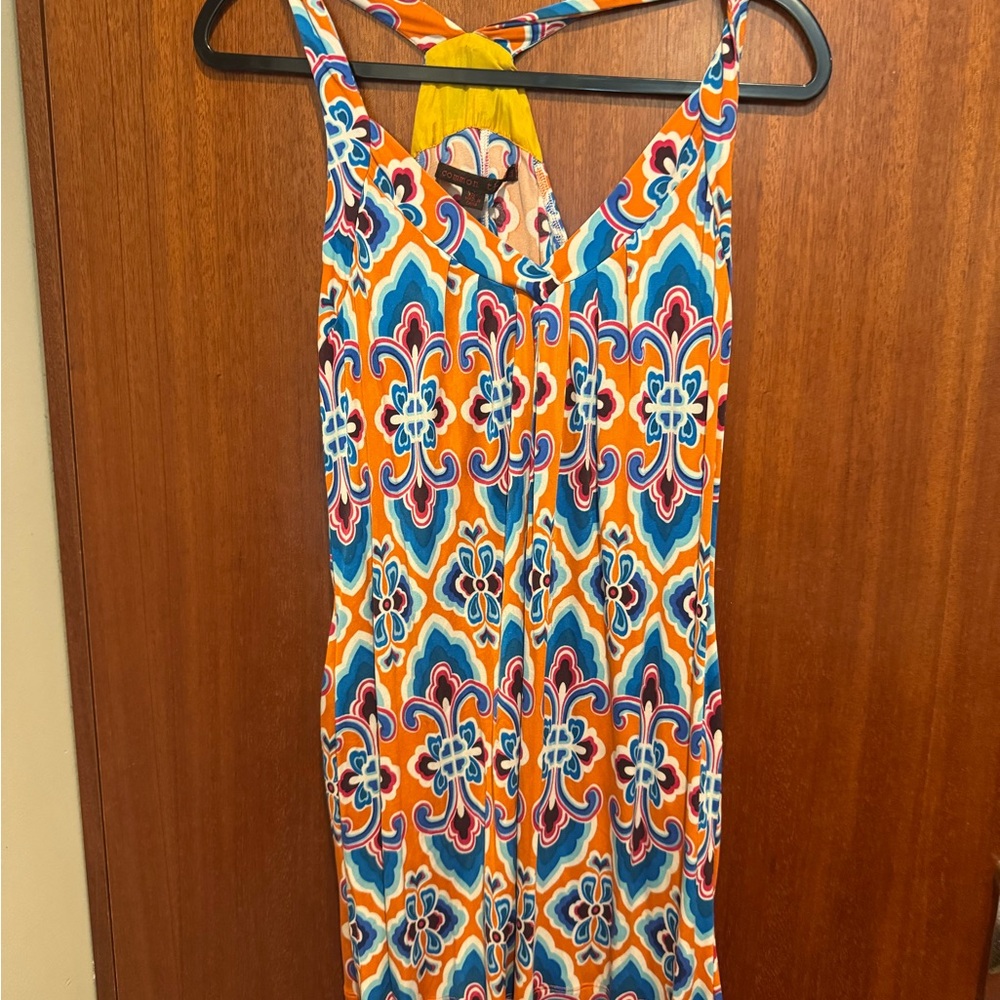 Vibrant Backless Dress in Orange and Blue